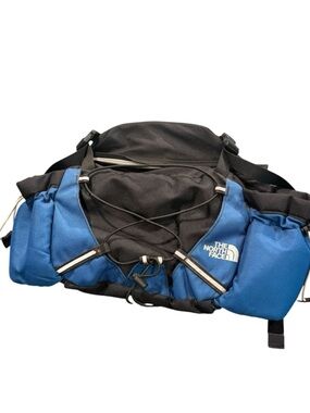 The North Face vintage lumbar hiking pack bag blue large pockets outdoor fanny